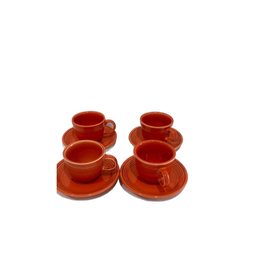 Homer Laughlin China Fiestaware Cups and Saucers Set of 4 Color Persimmon - Picture 2 of 12